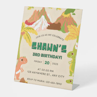 Dinosaur Theme Boy Birthday Party Invitation Pedestal Sign