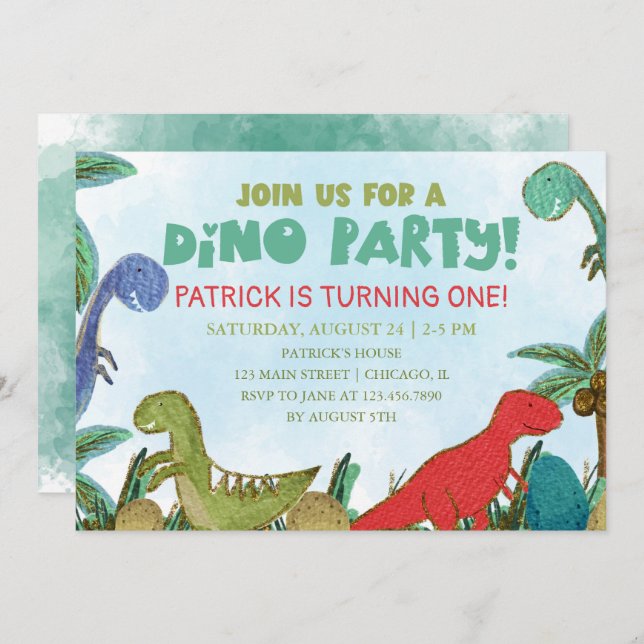 Dinosaur theme Dino Party Birthday Invitation (Front/Back)