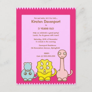 Dinosaur Theme Girl's Birthday Party Invitation