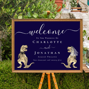 Dinosaur Theme Navy Blue Wedding Welcome Sign