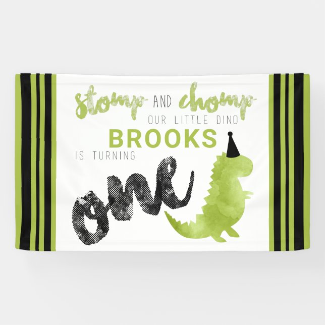 Dinosaur Theme Our Little Dino Black Green Stomp B Banner (Horizontal)