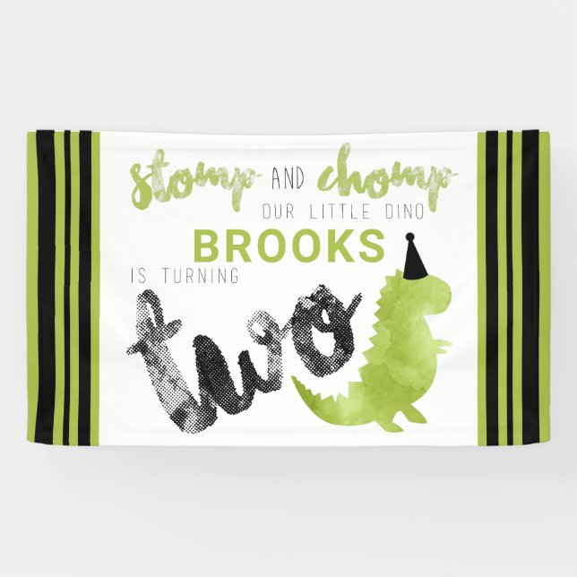 Dinosaur Theme Our Little Dino Black Green Stomp Banner (Horizontal)