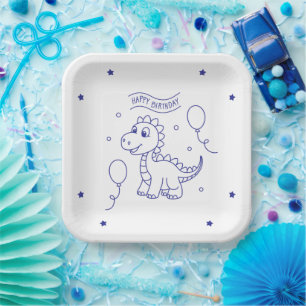 dinosaur theme square paper plate