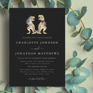 Dinosaur Theme Wedding Black and White Invitation