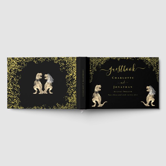 Dinosaur Theme Wedding Black & Gold Guest Book (Full)