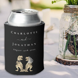 Dinosaur Theme Wedding Black & White Personalised Can Cooler