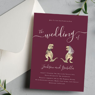 Dinosaur Theme Wedding Burgundy and Ivory Cream Invitation