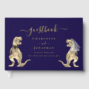 Dinosaur Theme Wedding Custom Navy Blue Gold Guest Book
