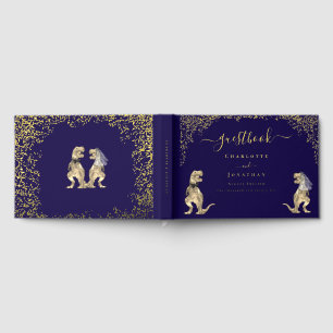 Dinosaur Theme Wedding Custom Navy Blue Gold Guest Book