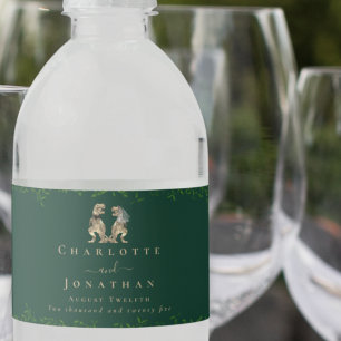 Dinosaur Theme Wedding Dark Green Water Bottle Label