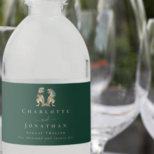 Dinosaur Theme Wedding Dark Green Water Bottle Label