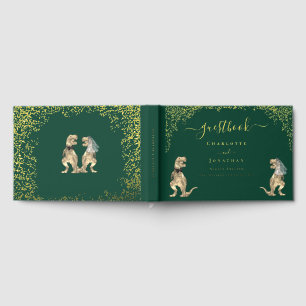 Dinosaur Theme Wedding Foliage Green Gold Guest Book