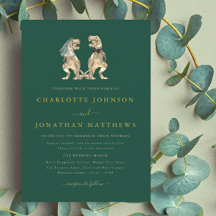 Dinosaur Theme Wedding Green Gold Invitation