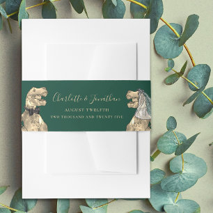 Dinosaur Theme Wedding Green Personalised Invitation Belly Band