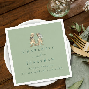 Dinosaur Theme Wedding Personalized Sage Green Napkin