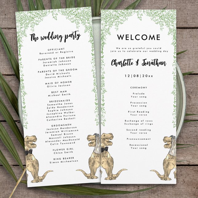 Dinosaur Theme Wedding Program  Programme (Dinosaur bride and groom T-Rex dino wedding day program)