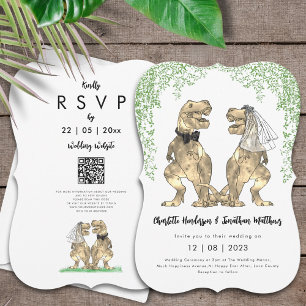 Dinosaur Theme Wedding QR Code  Invitation