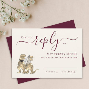Dinosaur Theme Wedding Reply Burgundy Cream RSVP Card
