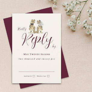 Dinosaur Theme Wedding Reply Burgundy Cream RSVP Card