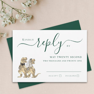Dinosaur Theme Wedding Reply Dark Green RSVP Card