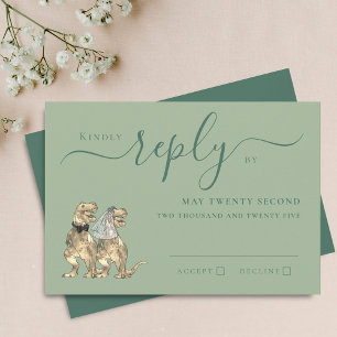 Dinosaur Theme Wedding Reply Sage Green RSVP Card