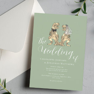 Dinosaur Theme Wedding Sage Green Invitation