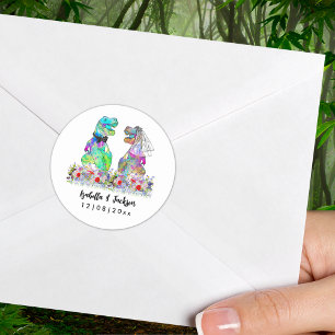 Dinosaur Theme Wildflower Wedding Classic Round Sticker