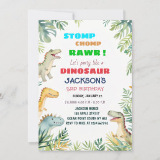 Dinosaur-Themed 3rd Birthday Party Invitation