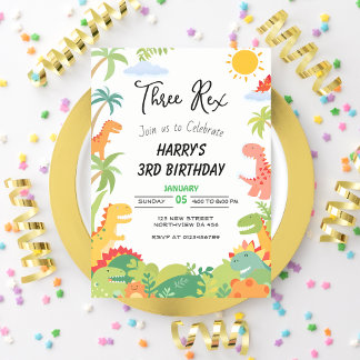 Dinosaur-Themed Birthday Invitation - 'Three-Rex'