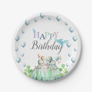 Dinosaur themed birthday paper plates for kids