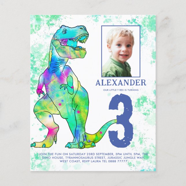 Dinosaur themed Birthday Party Photo Budget Flyer (Front)
