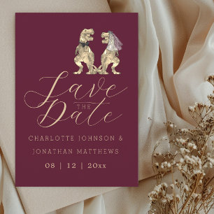 Dinosaur Themed Burgundy Wedding Save The Date