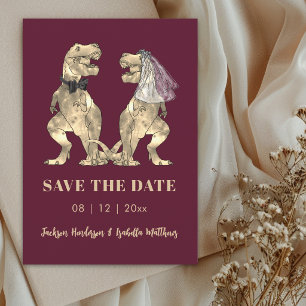 Dinosaur Themed Burgundy Wedding Save The Date