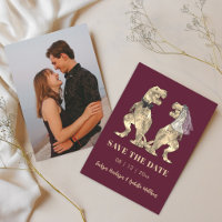 Dinosaur Themed Burgundy Wine Photo Wedding