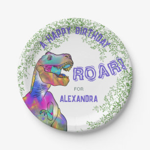 Dinosaur Themed Girls Birthday Party Paper Plate
