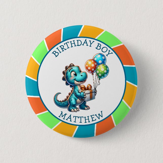 Dinosaur themed Kid's Birthday Boy Personalised 6 Cm Round Badge (Front)