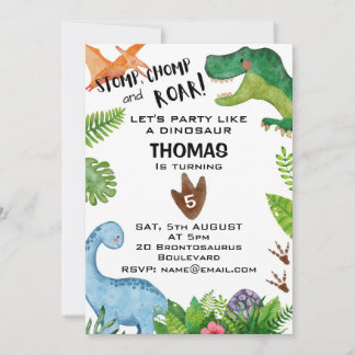 Dinosaur Themed Kids Birthday Party Invitation