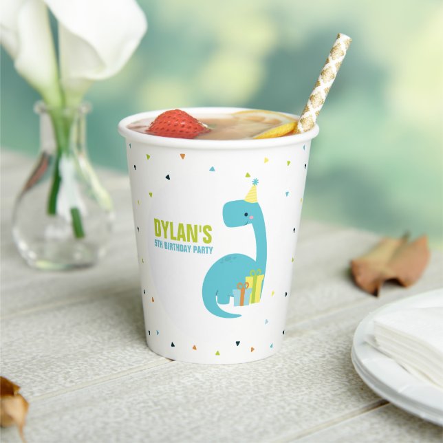 Dinosaur Themed Kids Birthday Party Paper Cups (Insitu)