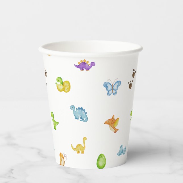 Dinosaur Themed Kids Birthday Party Paper Cups (Front)