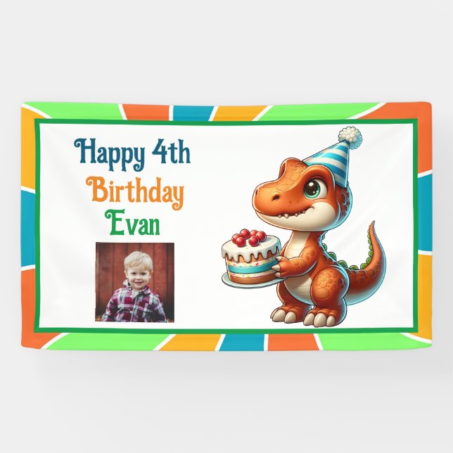 Dinosaur themed Kid's Birthday Party Personalised Banner (Horizontal)