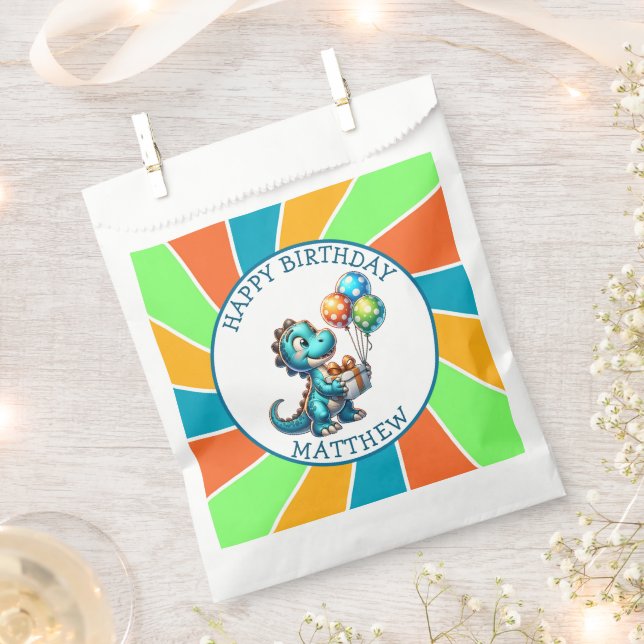Dinosaur themed Kid's Birthday Party Personalised Favour Bags (Clipped)