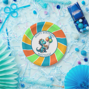 Dinosaur themed Kid's Birthday Party Personalised Paper Plate