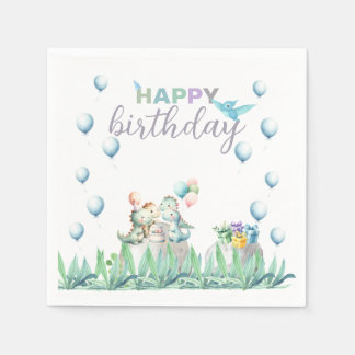 Dinosaur themed paper napkins for birthday party