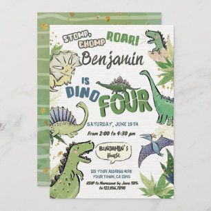 Dinosaur Themed Party 4th Birthday, Dino Four Invitation