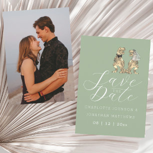 Dinosaur Themed Sage Green Photo Wedding Save The Date