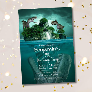 Dinosaur themed simple modern 8th birthday invitation