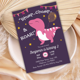 Dinosaur themed Stomp, Chomp & Roar! 2nd birthday Invitation