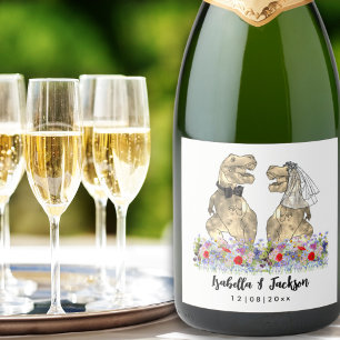 Dinosaur Themed Wedding Sparkling Wine Label