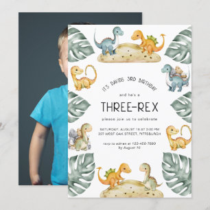 Dinosaur Third Birthday Three-Rex Party Photo Invitation