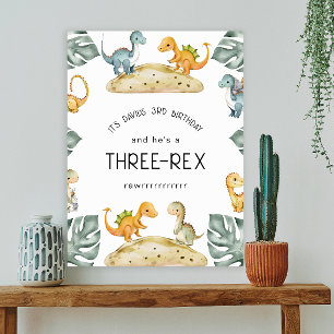 Dinosaur Third Birthday Three-Rex Party Poster